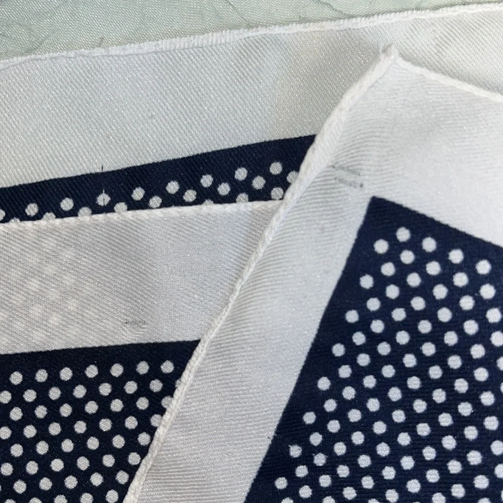 Vintage Navy Blue and Micro White Polka Dot Square Italian Scarf